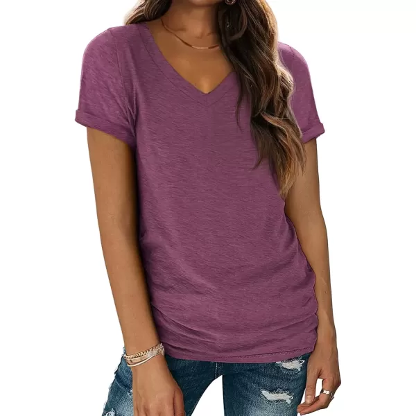 imageATHMILE T Shirts Short Sleeve V Neck Tees for Women Fashion Tops Trendy Lightweight Soft Casual Summer Outfits Clothes 2024Purple