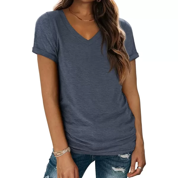 imageATHMILE T Shirts Short Sleeve V Neck Tees for Women Fashion Tops Trendy Lightweight Soft Casual Summer Outfits Clothes 2024Navy