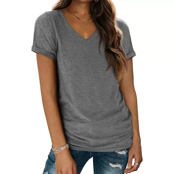 imageATHMILE T Shirts Short Sleeve V Neck Tees for Women Fashion Tops Trendy Lightweight Soft Casual Summer Outfits Clothes 2024Grey
