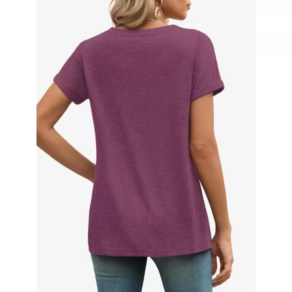 imageATHMILE T Shirts Short Sleeve V Neck Tees for Women Fashion Tops Trendy Lightweight Soft Casual Summer Outfits Clothes 2024Purple