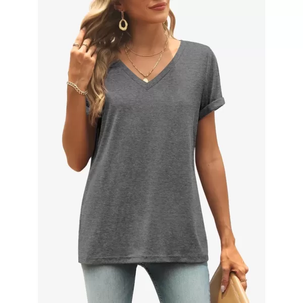 imageATHMILE T Shirts Short Sleeve V Neck Tees for Women Fashion Tops Trendy Lightweight Soft Casual Summer Outfits Clothes 2024Grey