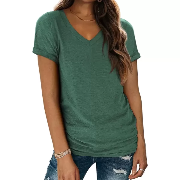imageATHMILE T Shirts Short Sleeve V Neck Tees for Women Fashion Tops Trendy Lightweight Soft Casual Summer Outfits Clothes 2024Green