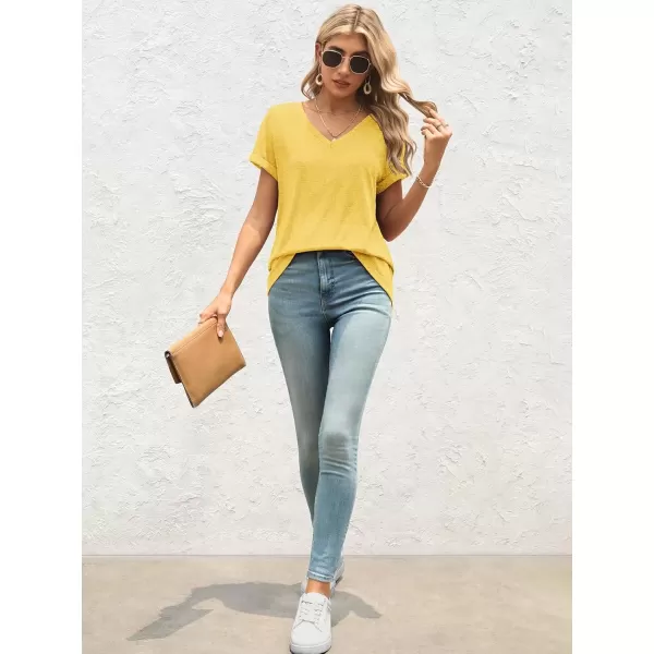 imageATHMILE T Shirts Short Sleeve V Neck Tees for Women Fashion Tops Trendy Lightweight Soft Casual Summer Outfits Clothes 2024Yellow