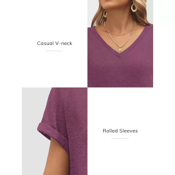 imageATHMILE T Shirts Short Sleeve V Neck Tees for Women Fashion Tops Trendy Lightweight Soft Casual Summer Outfits Clothes 2024Purple