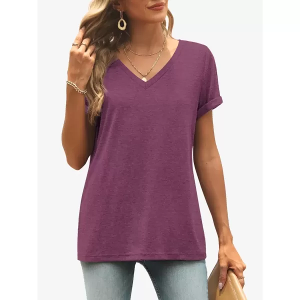 imageATHMILE T Shirts Short Sleeve V Neck Tees for Women Fashion Tops Trendy Lightweight Soft Casual Summer Outfits Clothes 2024Purple