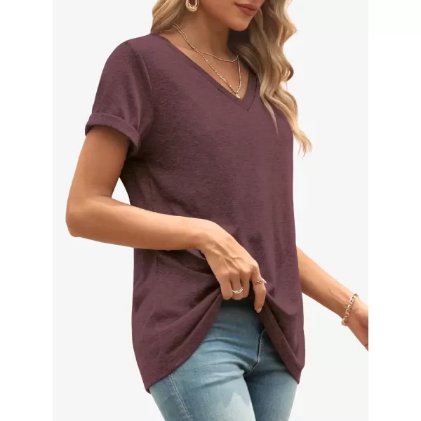 imageATHMILE T Shirts Short Sleeve V Neck Tees for Women Fashion Tops Trendy Lightweight Soft Casual Summer Outfits Clothes 2024Winered