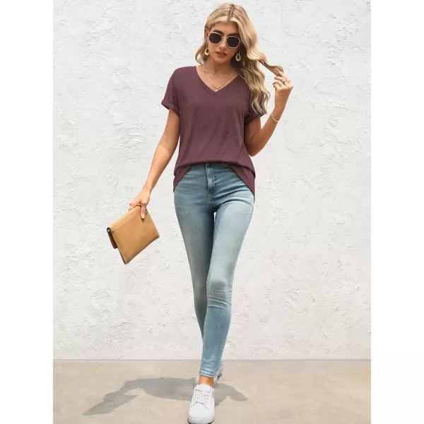 imageATHMILE T Shirts Short Sleeve V Neck Tees for Women Fashion Tops Trendy Lightweight Soft Casual Summer Outfits Clothes 2024Winered