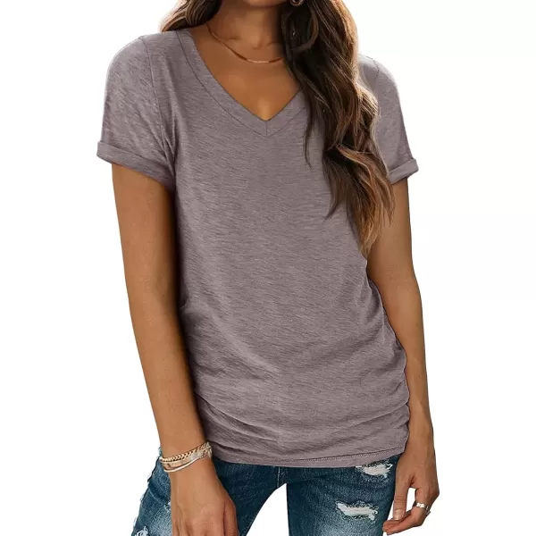imageATHMILE T Shirts Short Sleeve V Neck Tees for Women Fashion Tops Trendy Lightweight Soft Casual Summer Outfits Clothes 2024Greypurple