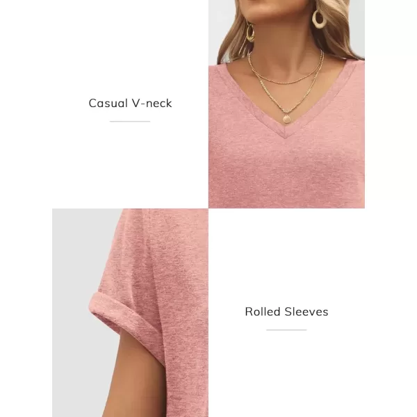 imageATHMILE T Shirts Short Sleeve V Neck Tees for Women Fashion Tops Trendy Lightweight Soft Casual Summer Outfits Clothes 2024Lightpink