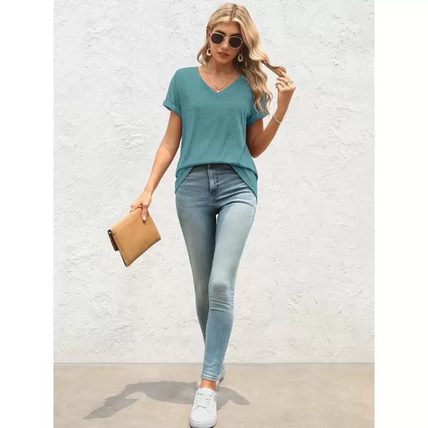 imageATHMILE T Shirts Short Sleeve V Neck Tees for Women Fashion Tops Trendy Lightweight Soft Casual Summer Outfits Clothes 2024Darkblue