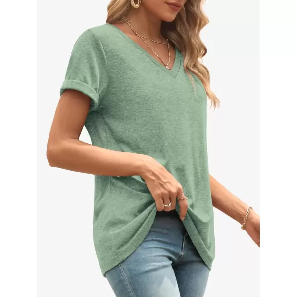 imageATHMILE T Shirts Short Sleeve V Neck Tees for Women Fashion Tops Trendy Lightweight Soft Casual Summer Outfits Clothes 2024Lightgreen