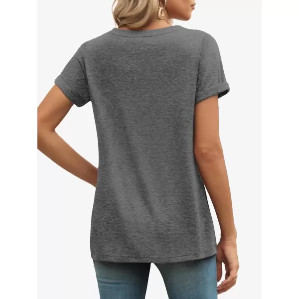 imageATHMILE T Shirts Short Sleeve V Neck Tees for Women Fashion Tops Trendy Lightweight Soft Casual Summer Outfits Clothes 2024Grey