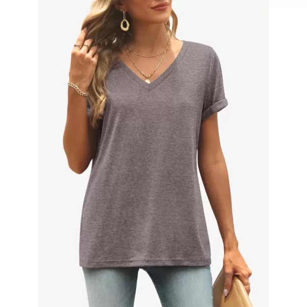 imageATHMILE T Shirts Short Sleeve V Neck Tees for Women Fashion Tops Trendy Lightweight Soft Casual Summer Outfits Clothes 2024Greypurple