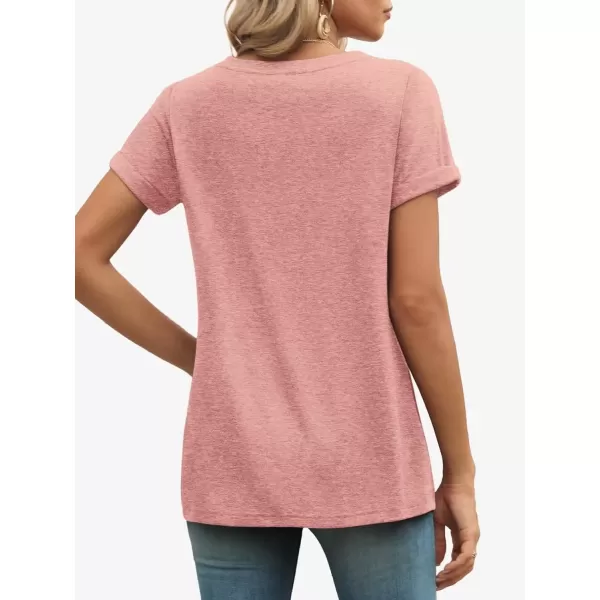 imageATHMILE T Shirts Short Sleeve V Neck Tees for Women Fashion Tops Trendy Lightweight Soft Casual Summer Outfits Clothes 2024Lightpink