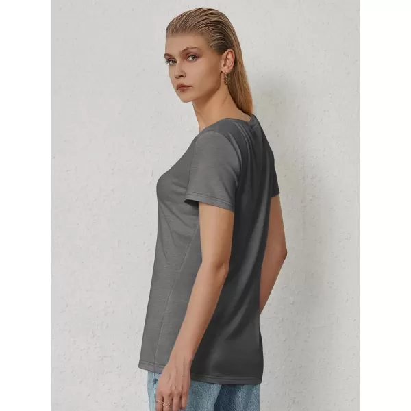 imageATHMILE T Shirts Short Sleeve V Neck Tees for Women Fashion Tops Trendy Soft Casual Summer Clothes Outfits 2024Gray
