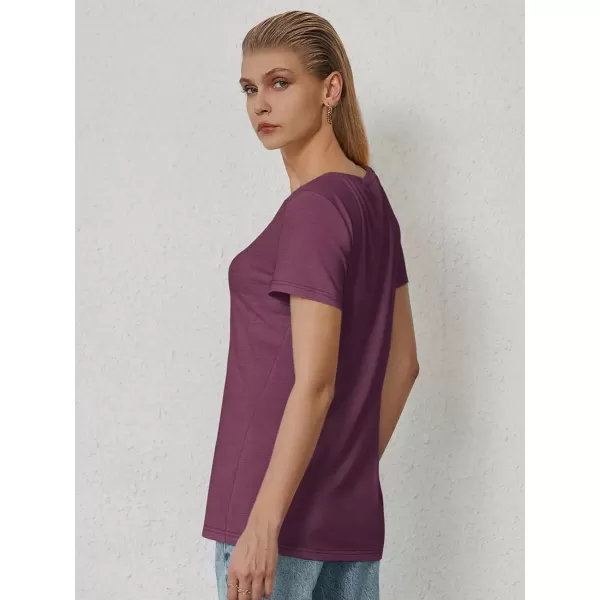 imageATHMILE T Shirts Short Sleeve V Neck Tees for Women Fashion Tops Trendy Soft Casual Summer Clothes Outfits 2024Purple Red