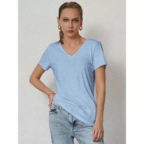 imageATHMILE T Shirts Short Sleeve V Neck Tees for Women Fashion Tops Trendy Soft Casual Summer Clothes Outfits 2024Ice Blue