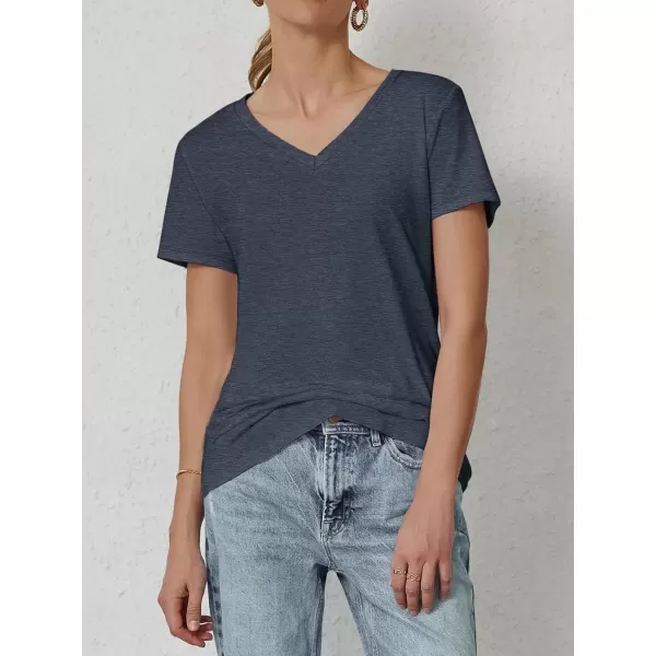 imageATHMILE T Shirts Short Sleeve V Neck Tees for Women Fashion Tops Trendy Soft Casual Summer Clothes Outfits 2024Navy