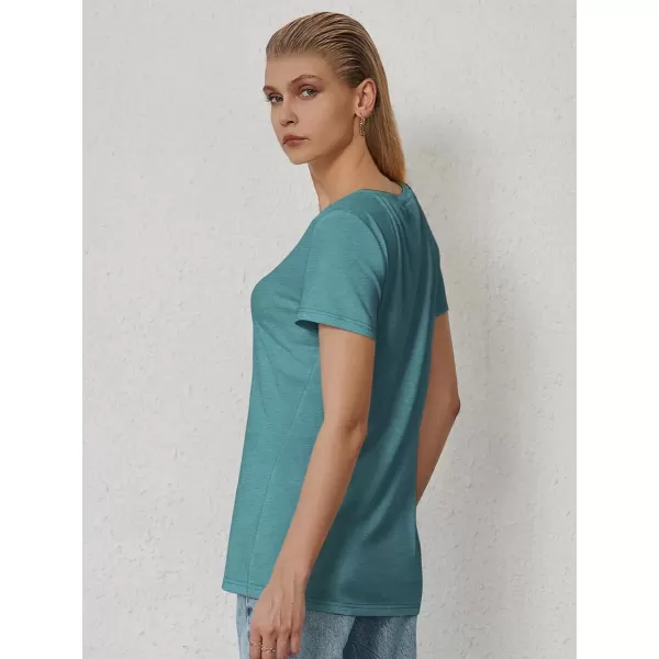 imageATHMILE T Shirts Short Sleeve V Neck Tees for Women Fashion Tops Trendy Soft Casual Summer Clothes Outfits 2024Blue Green