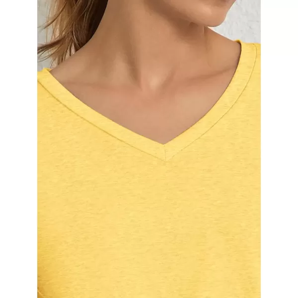 imageATHMILE T Shirts Short Sleeve V Neck Tees for Women Fashion Tops Trendy Soft Casual Summer Clothes Outfits 2024Yellow