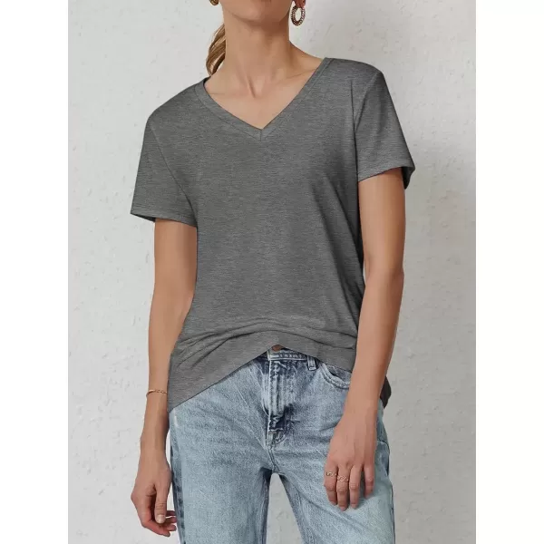 imageATHMILE T Shirts Short Sleeve V Neck Tees for Women Fashion Tops Trendy Soft Casual Summer Clothes Outfits 2024Gray