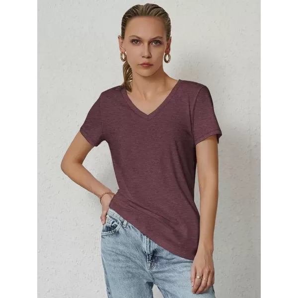 imageATHMILE T Shirts Short Sleeve V Neck Tees for Women Fashion Tops Trendy Soft Casual Summer Clothes Outfits 2024Wine Red