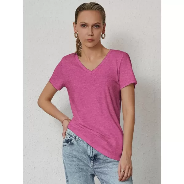 imageATHMILE T Shirts Short Sleeve V Neck Tees for Women Fashion Tops Trendy Soft Casual Summer Clothes Outfits 2024Hotpink