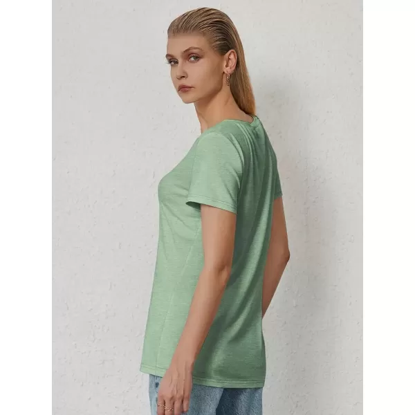 imageATHMILE T Shirts Short Sleeve V Neck Tees for Women Fashion Tops Trendy Soft Casual Summer Clothes Outfits 2024Light Green