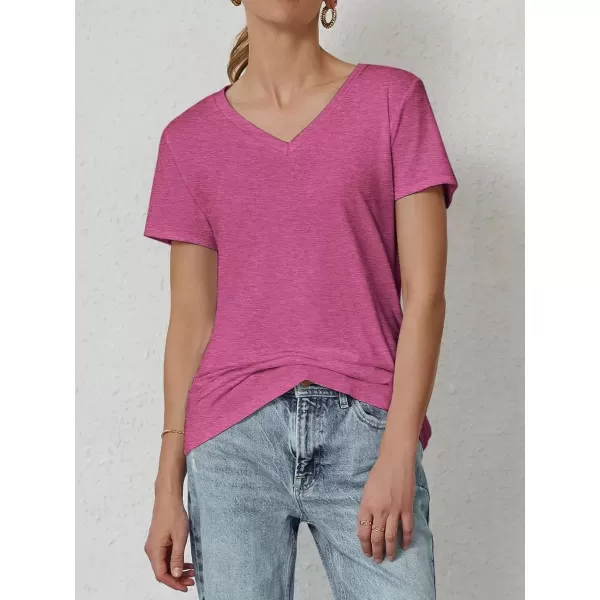 imageATHMILE T Shirts Short Sleeve V Neck Tees for Women Fashion Tops Trendy Soft Casual Summer Clothes Outfits 2024Hotpink