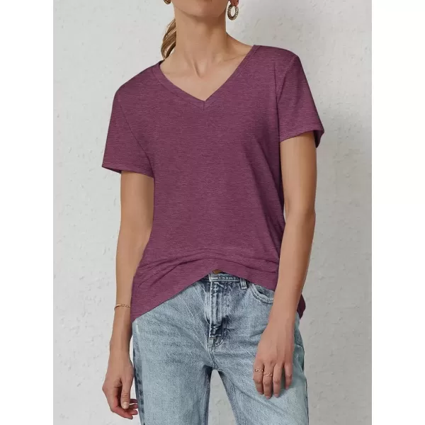 imageATHMILE T Shirts Short Sleeve V Neck Tees for Women Fashion Tops Trendy Soft Casual Summer Clothes Outfits 2024Purple Red