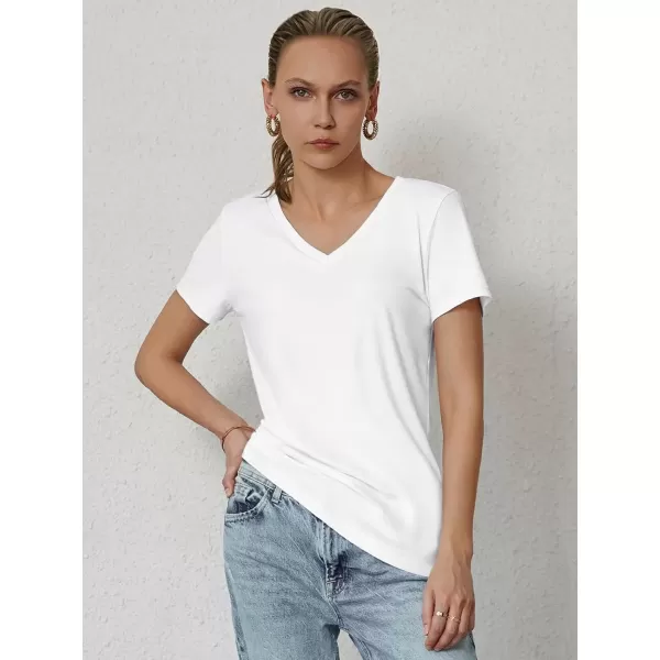 imageATHMILE T Shirts Short Sleeve V Neck Tees for Women Fashion Tops Trendy Soft Casual Summer Clothes Outfits 2024White