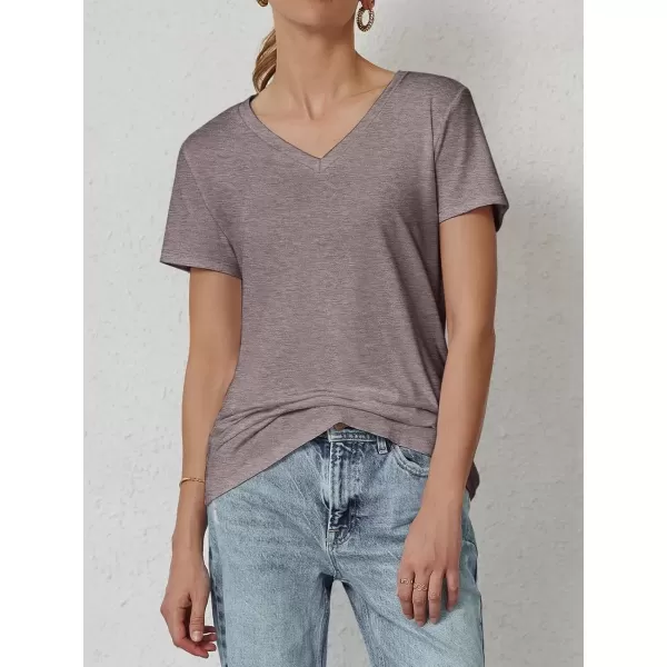 imageATHMILE T Shirts Short Sleeve V Neck Tees for Women Fashion Tops Trendy Soft Casual Summer Clothes Outfits 2024Gray Purple