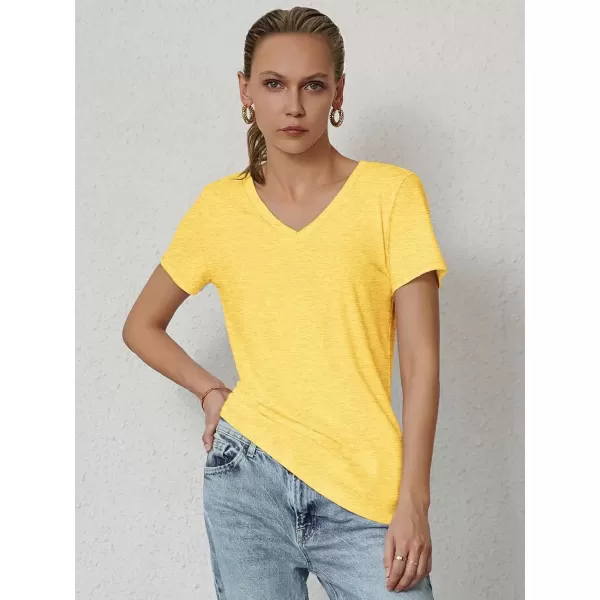 imageATHMILE T Shirts Short Sleeve V Neck Tees for Women Fashion Tops Trendy Soft Casual Summer Clothes Outfits 2024Yellow