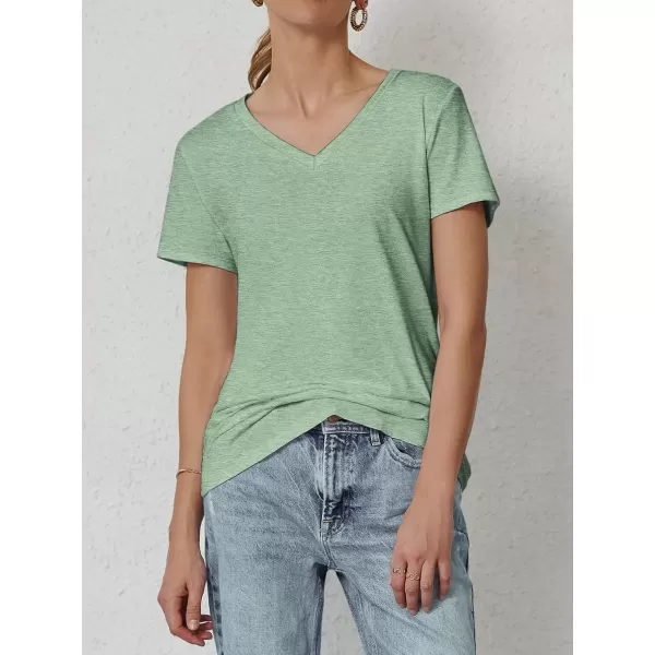 imageATHMILE T Shirts Short Sleeve V Neck Tees for Women Fashion Tops Trendy Soft Casual Summer Clothes Outfits 2024Light Green