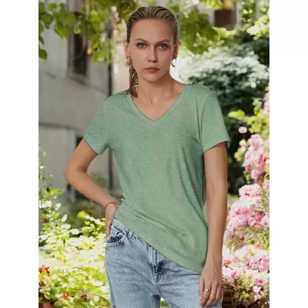 imageATHMILE T Shirts Short Sleeve V Neck Tees for Women Fashion Tops Trendy Soft Casual Summer Clothes Outfits 2024Light Green