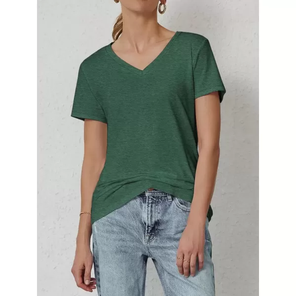 imageATHMILE T Shirts Short Sleeve V Neck Tees for Women Fashion Tops Trendy Soft Casual Summer Clothes Outfits 2024Dark Green