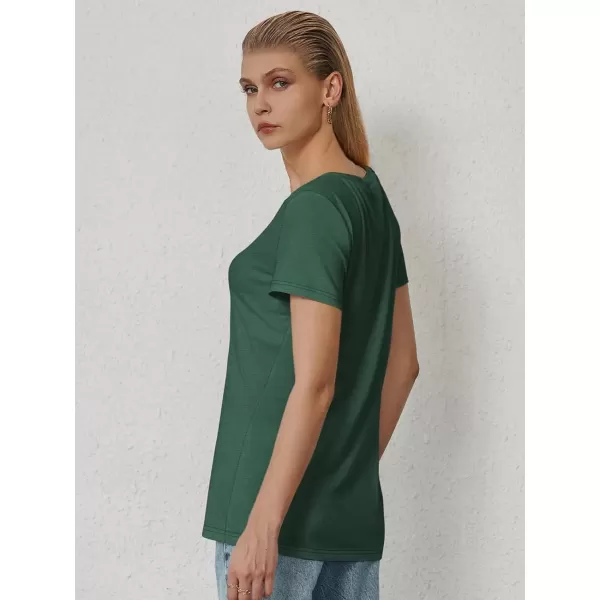 imageATHMILE T Shirts Short Sleeve V Neck Tees for Women Fashion Tops Trendy Soft Casual Summer Clothes Outfits 2024Dark Green