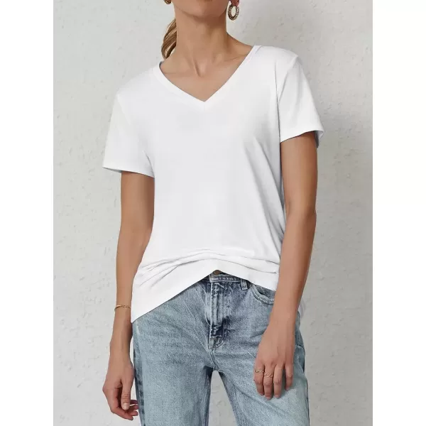 imageATHMILE T Shirts Short Sleeve V Neck Tees for Women Fashion Tops Trendy Soft Casual Summer Clothes Outfits 2024White