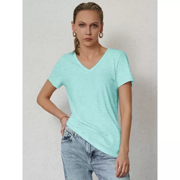 imageATHMILE T Shirts Short Sleeve V Neck Tees for Women Fashion Tops Trendy Soft Casual Summer Clothes Outfits 2024Aqua