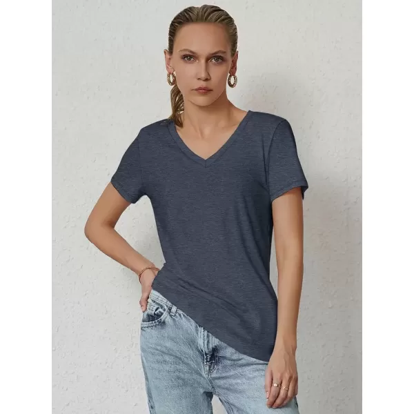 imageATHMILE T Shirts Short Sleeve V Neck Tees for Women Fashion Tops Trendy Soft Casual Summer Clothes Outfits 2024Navy