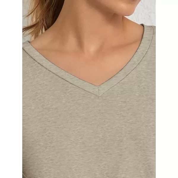 imageATHMILE T Shirts Short Sleeve V Neck Tees for Women Fashion Tops Trendy Soft Casual Summer Clothes Outfits 2024Coffe Grey