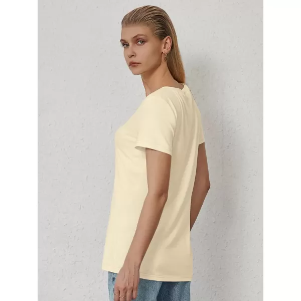 imageATHMILE T Shirts Short Sleeve V Neck Tees for Women Fashion Tops Trendy Soft Casual Summer Clothes Outfits 2024Cream
