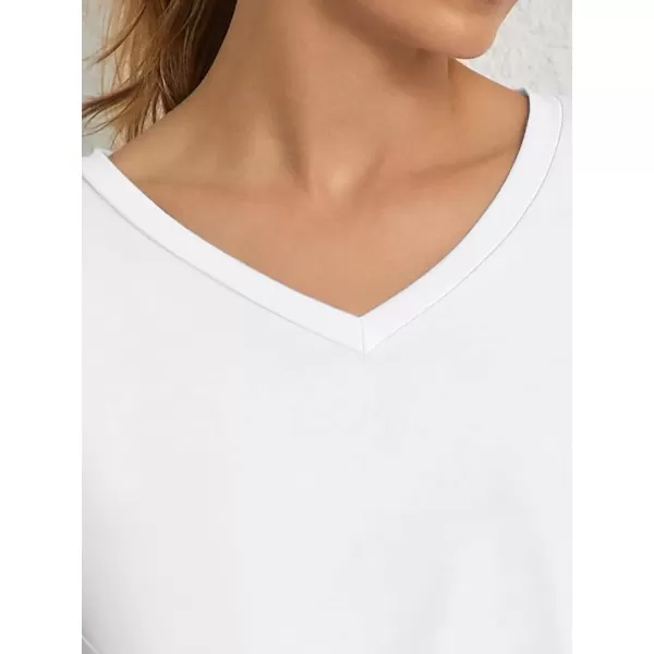 imageATHMILE T Shirts Short Sleeve V Neck Tees for Women Fashion Tops Trendy Soft Casual Summer Clothes Outfits 2024White