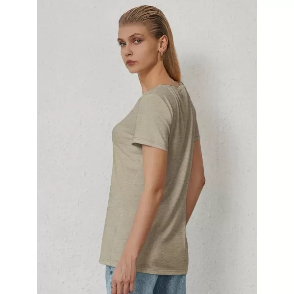 imageATHMILE T Shirts Short Sleeve V Neck Tees for Women Fashion Tops Trendy Soft Casual Summer Clothes Outfits 2024Coffe Grey