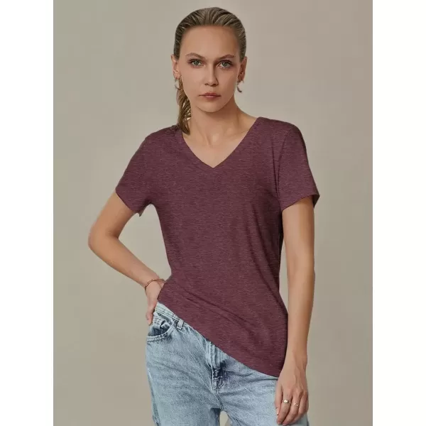 imageATHMILE T Shirts Short Sleeve V Neck Tees for Women Fashion Tops Trendy Soft Casual Summer Clothes Outfits 2024Wine Red