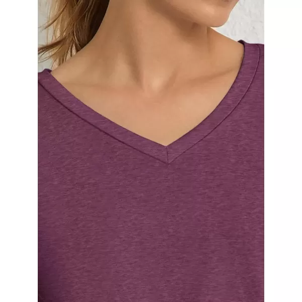 imageATHMILE T Shirts Short Sleeve V Neck Tees for Women Fashion Tops Trendy Soft Casual Summer Clothes Outfits 2024Purple Red