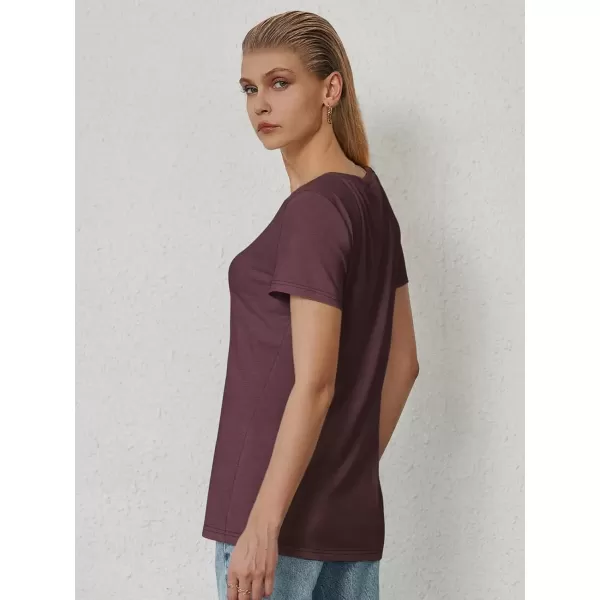 imageATHMILE T Shirts Short Sleeve V Neck Tees for Women Fashion Tops Trendy Soft Casual Summer Clothes Outfits 2024Wine Red