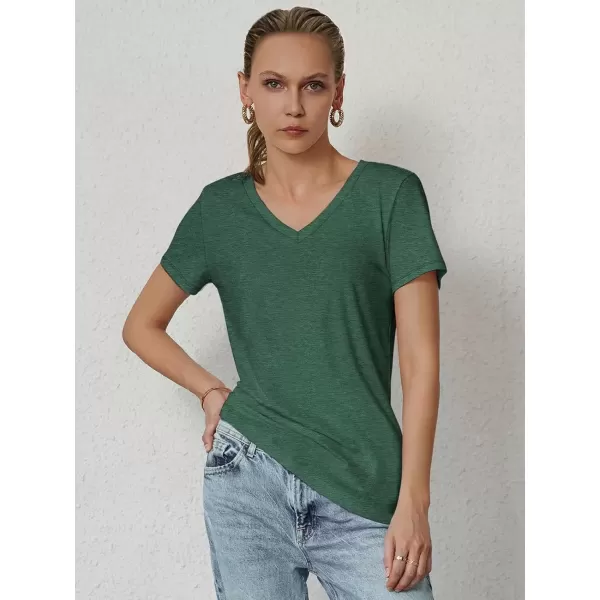 imageATHMILE T Shirts Short Sleeve V Neck Tees for Women Fashion Tops Trendy Soft Casual Summer Clothes Outfits 2024Dark Green