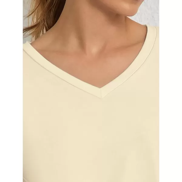 imageATHMILE T Shirts Short Sleeve V Neck Tees for Women Fashion Tops Trendy Soft Casual Summer Clothes Outfits 2024Cream