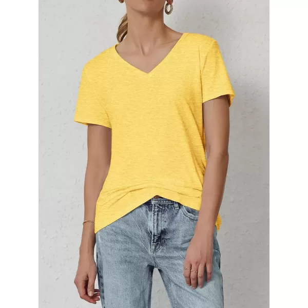 imageATHMILE T Shirts Short Sleeve V Neck Tees for Women Fashion Tops Trendy Soft Casual Summer Clothes Outfits 2024Yellow